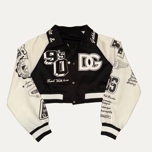 Black and White Graphic Cropped Jacket